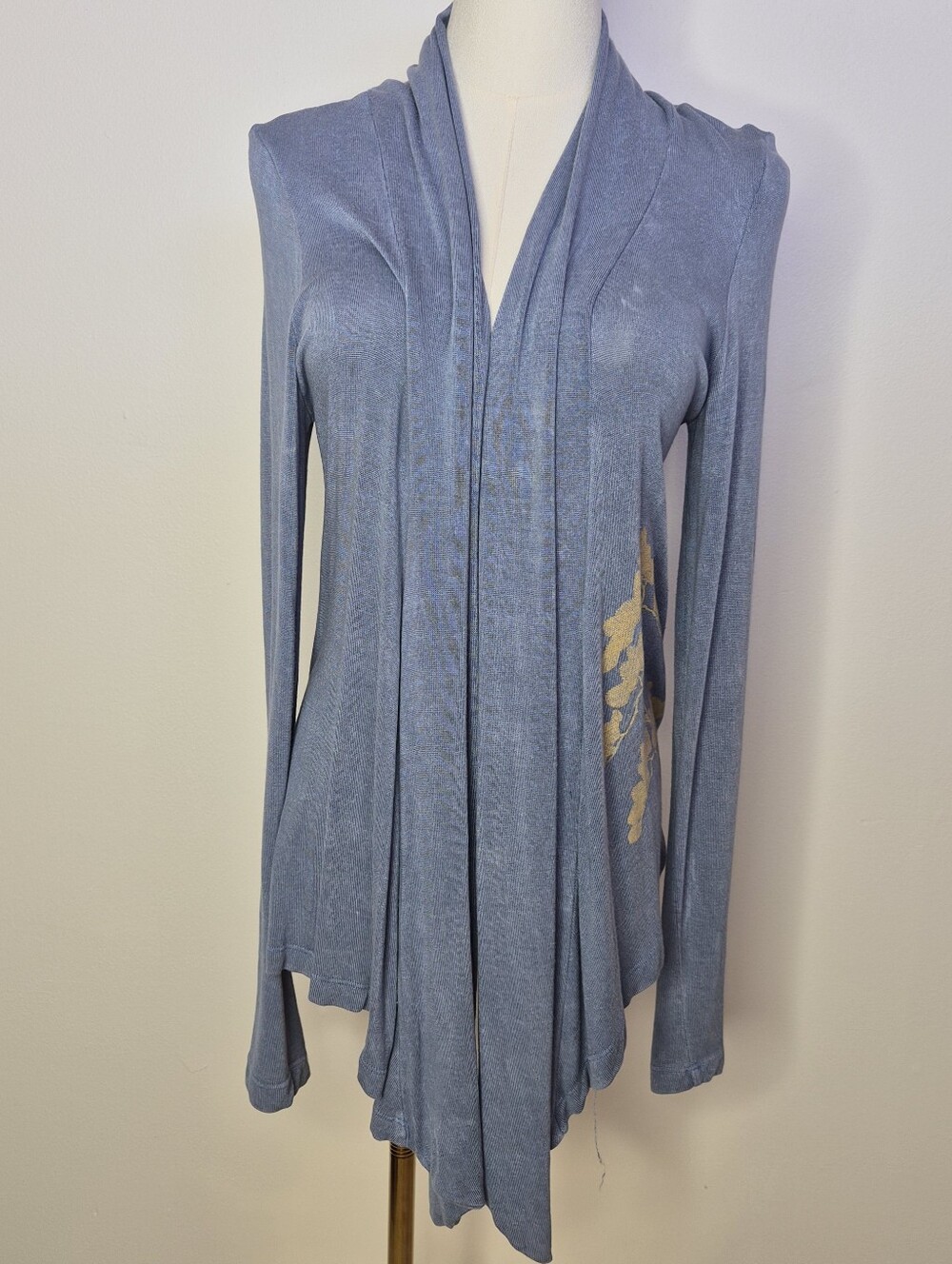 Citron 3.33 Blue Open Front Asymmetric Draped Cardigan Graphic Size M USA